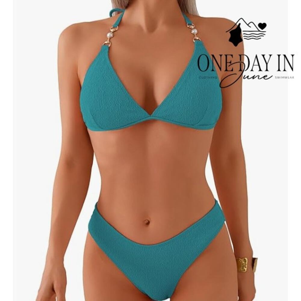 Swimall Textured Halter Bikini Swimsuit Size L